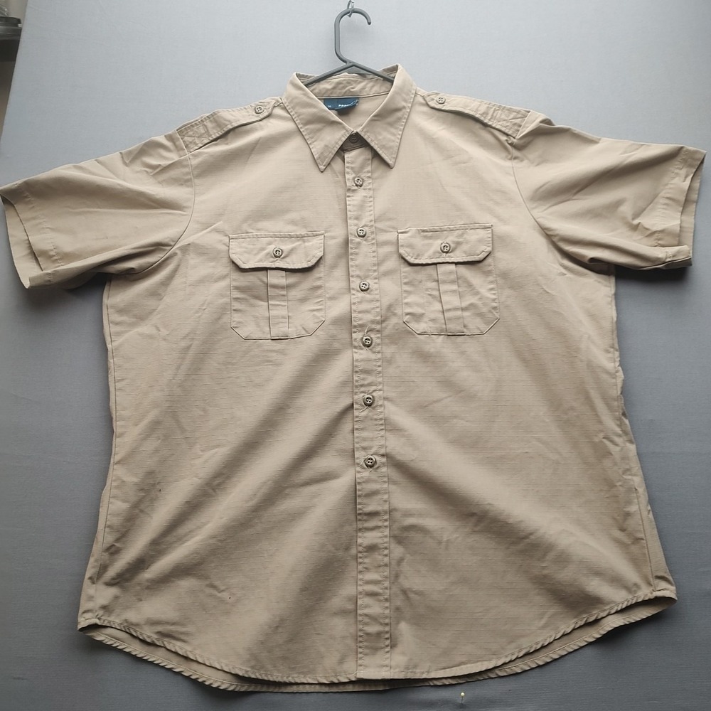 Popper‎ Men's Tan Button Up Shirt Short Sleeve 2XL